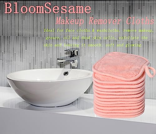 Makeup Remover Cloths for Face, Eye, Lips - Reusable Makeup Remover Pads Soft Microfiber Facial Cleansing Cloths 5 x 5 inch 12 Pack (Coral)