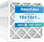 10x10x1 AC Air Filter MERV 11 (6-Pack) MPR 1000 FPR 7 HVAC Furnace Pleated Filters Dust Defense Replacement for Home (Exact Dimensions: 9.81x9.81x0.81 Inches)