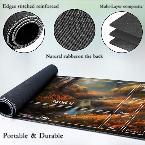 for MTG Game Playmat, for Magic TCG Rubber Play mat,Tabletop Card Playmats with Smooth Surface,Trading Card Inked Game Mat with New Zones,Battle Game,Unmanned Forest