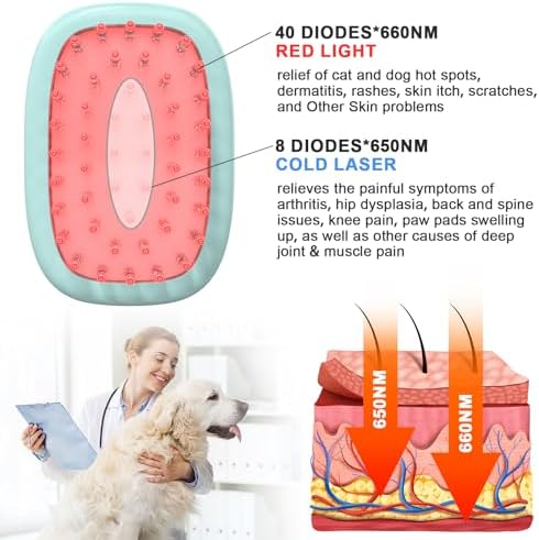 Dogs Cold Laser Therapy Brush Device, Red Light Therapy Vet Device for Arthritis Pain Relief, Cat Treatment Brush for Itchy, Irritated Skin, Allergy, Rashes, Safe and Painless Skin Care for Pets