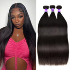 Brazilian Hair Straight Wave 3 Bundles Human Hair 10A Grade Unprocessed Virgin Remy Hair Bundles 24 26 28 Inch Silk Straight Hair Bundles Human Hair Weave Bundles Hair Extensions Double Weft