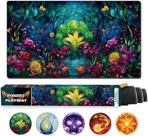 MTG Playmat, TCG Card Game Playmat, Stitched Edge, Non-Slip Rubber Bottom - 24 x 14 inch - Forest