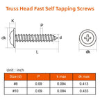MewuDecor #8 x 5/8" Truss Head Fast Self Tapping Screws, Alloy Steel Wood Screws, White Head, 100 PCS
