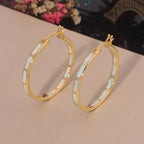 CiNily Big Gold Hoop Earrings Womens Opal Hoop Earrings 14K Gold Plated