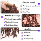 Leeven 30 Inch Boho Soft Locs 7 Packs Distressed New Faux Locs Crochet Braids Hair Brown Pre Looped Natural Butterfly Locs Messy Goddess Locs Curly Wavy Synthetic Hair for Women 15 Strands/Pack #30