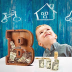 Summidate Customized Name Extra Large Wooden Piggy Bank for Kids Boys Girls Alphabets Letter A-Z Coins Bills Money Change Saving Box (Laser Engraved) Educational Toys 12"- Letter B