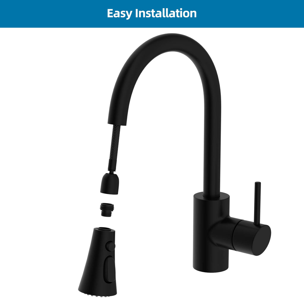 Kitchen Faucet Head Replacement, Pull Down Kitchen Faucet Sprayer Head with 9 Adapter Kit, 3 Function Kitchen Sink Faucet Spray Head, Matte Black Finish Kitchen Faucet Sprayer