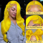 Yellow Wig Human Hair 30 Inch 13x4 Yellow Lace Front Wig Human Hair Pre Plucked 200% Density Body Wave Yellow Human Hair Lace Front Wigs Colored Yellow Human Hair Wig for Women