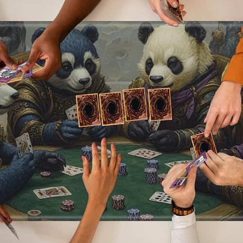 Playmats for Magic: The Gathering MTG Card Game Mat Plus 50 Pcs Card Sleeves, 24 x 14 inch TCG Mat with Stitched Edge for Commander Deck Duskmourn Board Game, Pandas Play Poker