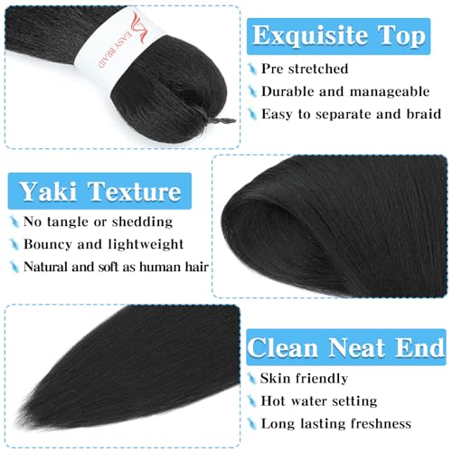 Braiding Hair Pre Stretched 20 Inch 8 Pack Premium Pre Stretched Braiding Hair Professional Itch Free Hot Water Setting Perm Yaki Texture Prestretched Hair For Braiding (18Inch,1B)