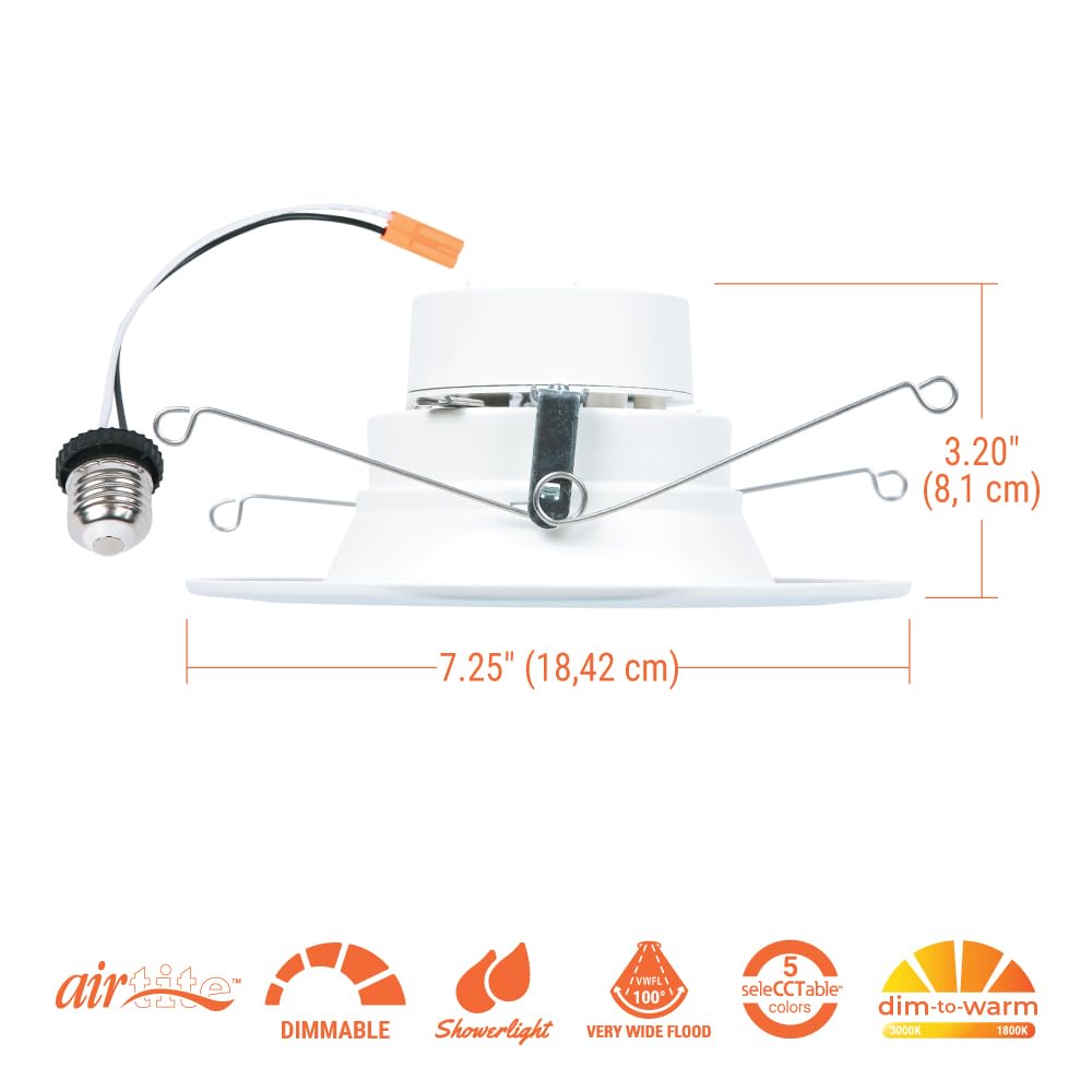 HALO RL 5/6 in LED Recessed Light Trim Selectable Color Temperature 2700K 3000K 3500K 4000K 5000K Dimmable Dim to Warm 600 Lumens Wet Location Indoor Outdoor Retrofit Downlight RL56069FSD2W1EWH