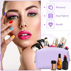 Sanwuta 9 Pcs Preppy Makeup Bag PU Leather Cosmetic Bag Makeup Pouch Plain Waterproof Toiletry Organizers for Traveling Preppy Travel Purse(Purple)