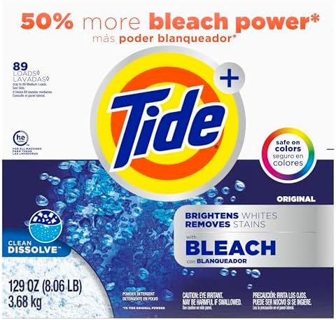 Tide Powder Laundry Detergent with Bleach Alternative, Original Scent, 89 Loads, 129 oz