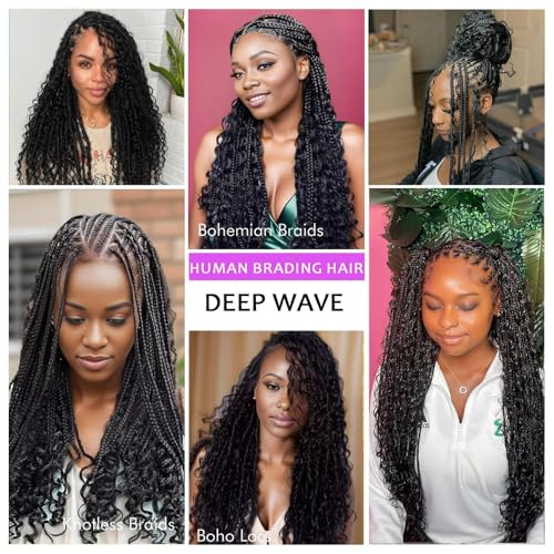 Human Braiding Hair 14 Inch 3 Bundle 150 g Deep Wave Bulk Human Hair for Braiding No Weft Curly Human Braiding Hair