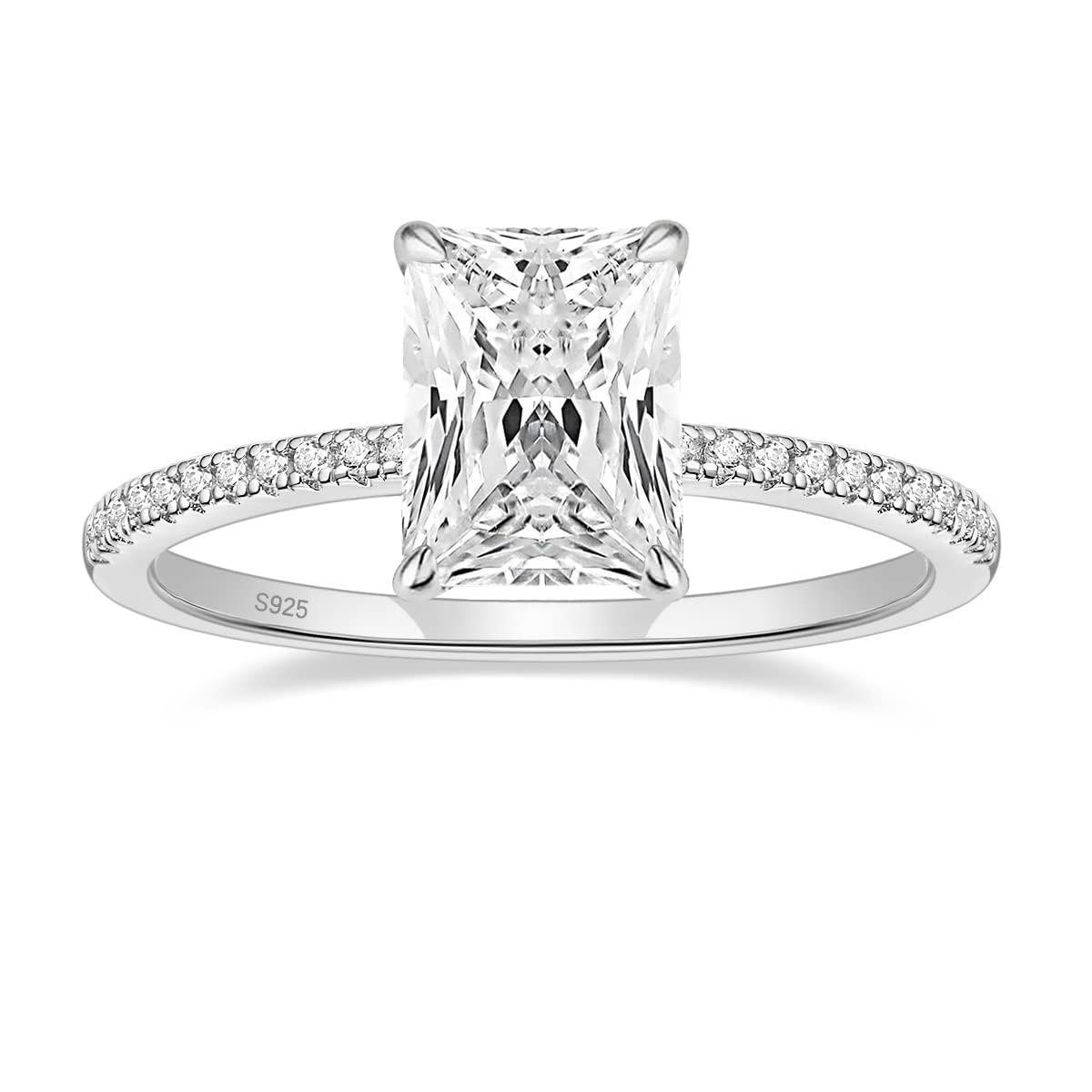 EAMTI 925 Sterling Silver Engagement Rings for Women Radiant CutSize 9