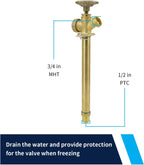 12 Inch Anti-Siphon Frost Free Sillcock Valve Multiturn 1/2 Inch NPT, 3/4 Inch Hose Bibb, Brass Body,Brass Valve 12 inch Length