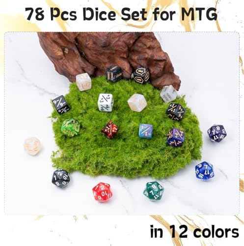 78 Pieces MTG Dice Set with Plus 1 Life Counter & Keyword Token Dice & Shield & Spindown Dice in 12 Colors for MTG, Cards Gaming Accessories
