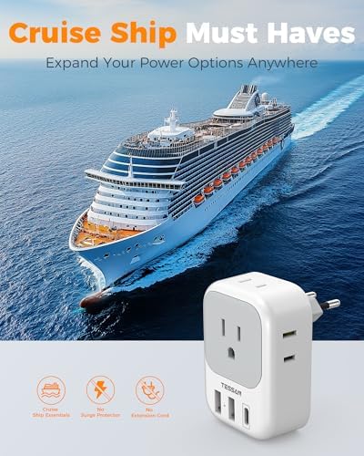 2 Pack European Plug Adapter USB C, TESSAN US to Europe Adapter 4 Outlets 3 USB Charger, Type C International Power Adaptor to Italy Spain France Portugal Iceland Germany, Europe Travel Essentials