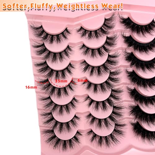 False Lashes Mink Natural Look Faux Mink Wispy Lashes Cat Eye C Curl Strip Eyelashes Book 3D Fluffy Flase Eyelashes Pack 2 Styles