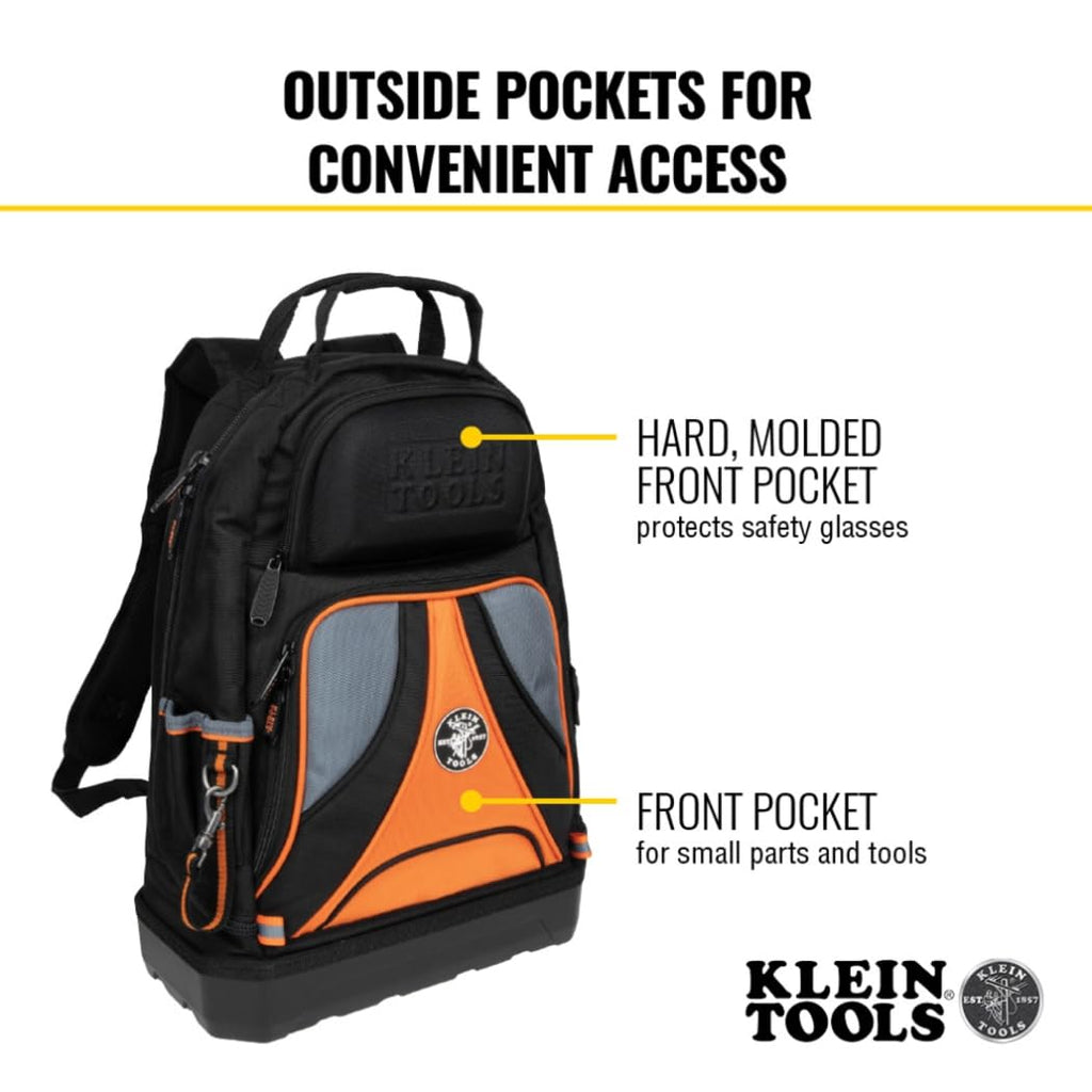 Klein Tools 55421BP-14 Tool Backpack, Heavy Duty Tradesman Pro Tool Bag Organizer with 39 Pockets, Molded Bottom