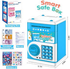 Blue Piggy Bank for Kids, Electronic Coin Money Bank, Children's Safe Money Jar Toy Age 4 7 8 9 10 11 with Password Code Lock and Auto Grab Bill Slot, Great B-Day Xmas Toy Gifts for Kids