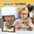 Summidate Large Wooden Piggy Bank for Kids Adults, Alphabets Letter A-Z Piggy Bank for Boys Girls, Coins Bills Change Bank Box Personalized Initial Name Kids Money Bank for Birthday Present and Decor