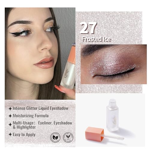 Oulac 3PCS White Eyeshadow Makeup Set-White Cream Eye Shadow-White Eye Pencil-White Liquid Glitter Eyeshadow, Waterproof &Long Lasting Brightener Highlighter Eyeliner Crayon Make up
