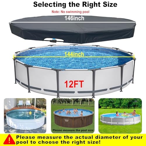 SIHAIAN 12 Ft Pool Cover, with Automatic Drain Round Pool Cover, One-Piece Quick Installation and Removal Above Ground Pool Cover, Preventing Waterlogging, UV Protected Solar Swimming Pool Cover