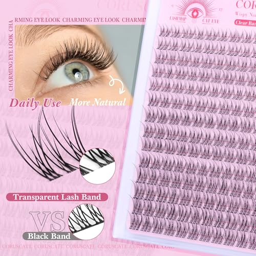 Insivible Band Lash Clusters Kit Wispy Eyelash Clusters Natural Lash Extension Kit 9-12mm Cluster Eyelash Extensions 168pcs Individual Lashes Clear Lash Bond and Seal Lash Tweezers