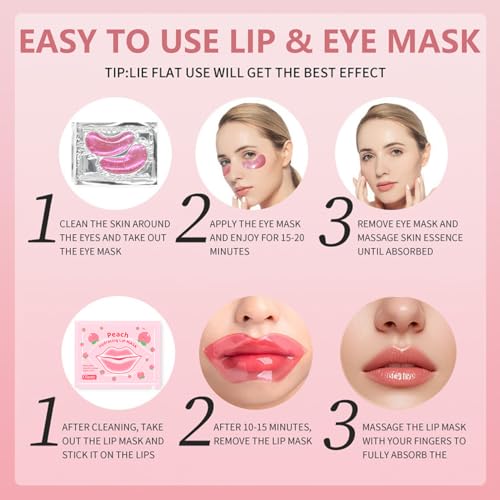 30 Pairs Lip Mask & Eye Mask,Under Eye Patches for Reducing Fine Lines & Dark Circles,Collagen Crystal Lip Patches for Lip Spa Daily Labial Masks Hydrating Lip Treatment Christmas Gifts