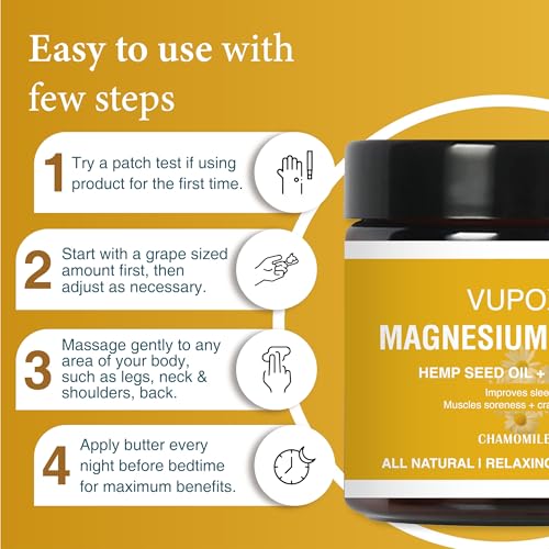 Magnesium Cream for Sleep, Muscle Soreness & Cramps Relief with Jojoba Oil, Vitamin E, Shea Butter - Topical Magnesium Lotion for Calm & Relaxation - (4 fl, Chamomile)