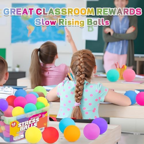 48 Pack Slow Rising Stress Ball,Stress Balls for Kids Adults,Stretchy Fidget Toys for Anxiety Relief,Hand Therapy Sensory Squishy Ball,Squishy Toys,Treasure Prize Box Toys for Kids Classroom