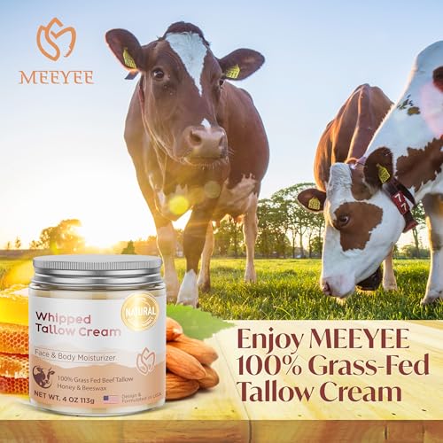 Beef Tallow moisturizer for Skin - Grass fed beef tallow honey Balm for face body dry skin (4 oz, Refreshing)
