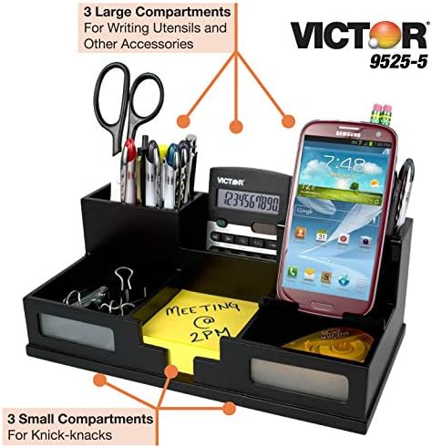Victor Wood Desk Organizer with Smart Phone Holder, Midnight Black, 9525-5