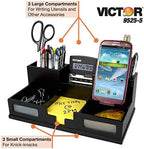 Victor Wood Desk Organizer with Smart Phone Holder, Midnight Black, 9525-5