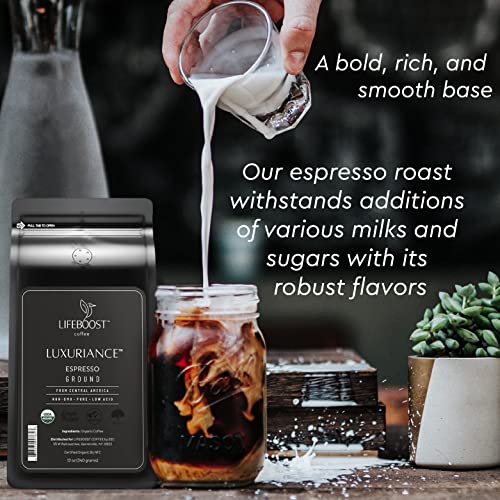 Lifeboost Coffee Espresso Ground Coffee - Low Acid Single Origin USDA Organic Coffee - Non-GMO Espresso Coffee Third Party Tested For Mycotoxins & Pesticides (Espresso Ground 12oz)