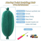 Green Marley Twist Braiding Hair 12 Inch Marley Hair for Faux Locs Butterfly Locs Crochet Hair for Black Women Spring Twist Hair Passion Twist Hair Kinky Curly Braiding Hair Pre Stretched