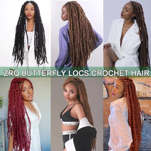 ZRQ 24 Inch Butterfly locs Crochet Hair 6 Packs Soft Distressed Locs Color 27,Pre-looped Blonde Faux locs Crochet Braids Goddess Locs For Women（6 Packs,27#)