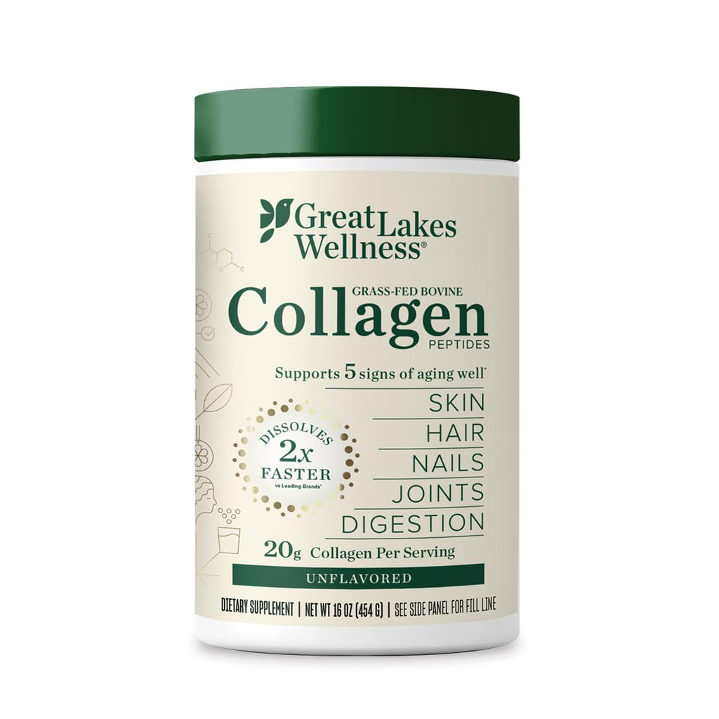 Great Lakes Wellness Collagen Peptides Powder for Skin, Hair, Nails, Joints & Digestion - Unflavored - Quick Dissolve Hydrolyzed, Non-GMO, Keto, Kosher - 16 oz - 2 Pack - Packaging May Vary