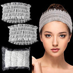 Chuangdi 100 Pieces Disposable Spa Headbands Soft Non-woven Facial Hair Band Elastic Facial Head Wraps Cloth Stretch Skin Care Makeup Sauna Washing Face Supplies for Women(White)