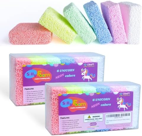 Silly Foam, Creative Modeling Foam Beads, 2-Pack of 6 Neon Pastel Color Block, No-Slime No-Mess, Perfect for Preschool and Kids, Arts & Crafts, Sensory Play, STEM, Travel Toy, Non-Toxic (Age 3+)