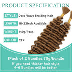 Boho Hair for Braiding Mix Synthetic Human Braiding Hair, 22 Inch Deep Wave Bundles Boho Braids, 2 Bundles Packs Bulk Curly Bohemian Hair Extensions (27#, 22 Inch)