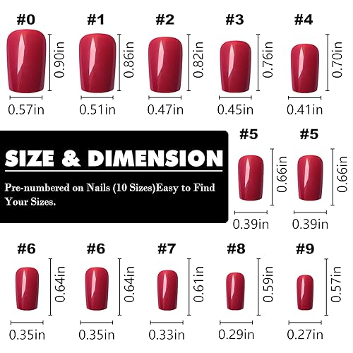 LoveOurHome 240pc Red Press on Nails Medium Square Fake Nails Press ons Square Nail Tips Red Acrylic Nails Christmas Glue on Nails False Artificial Fingernails with Glue Adhesive Tabs Women Girls