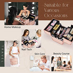 FRENESSA Makeup Train Case Cosmetic Box Portable Makeup Case Organizer 4 Trays Travel Case Storage with Dividers Lockable for Makeup Artist, Crafter, Makeup Tools Rose Gold Floral