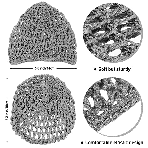 4 Pieces Mesh Crochet Hair Net Rayon Knit Snood Hat Thick Short Women Hairnet Snoods Cover Ornament for Sleeping (Black, Gray)