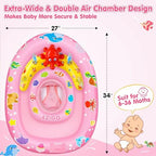 EZIGO Baby Pool Float with Canopy UPF50+ Sun Protection, Inflatable Kids Pool Floats with Ocean Animal Toys for Baby 6-36 Months, Infant Swimming Float with Adjustable Safety Seat for Boys Girls