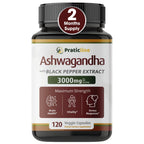 PRATIC LINE Ashwagandha Capsules 3,000 mg - 120 Vegan Cap Made with Organic Ashwagandha Powder and Root Extract. Gluten Free. Made in USA