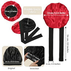 Reversible Satin Bonnet for Women with 3PCS Hair Scrunchies Tie Band Hair Bonnet for Sleeping Large 2 Layered Silk Sleeping Cap Nightcap for Sleeping (Reversible (Black/Red))