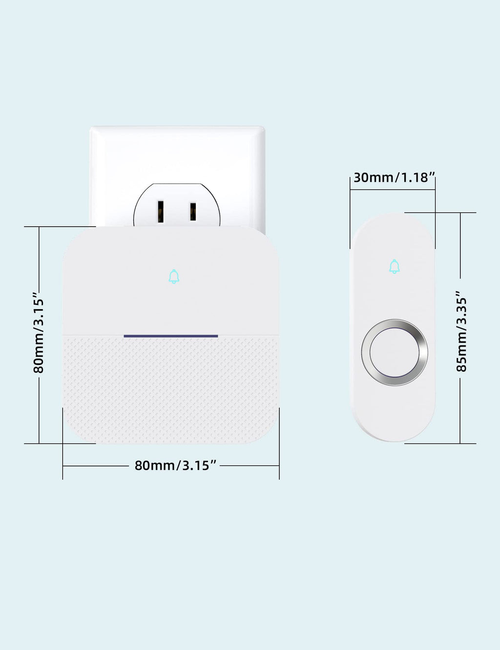 AIDA Lighted Wireless Doorbell for Home, Waterproof Battery Doorbell Wireless 1,000ft Range, 5 Volume Levels with 58 Chimes & LED Flash on Receiver (White, 2 Buttons & 1 Receiver)