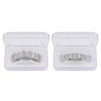 JINAO Grillz Diamond Grills for Your Teeth for Men Women 18K Gold Plated Iced Out Macro Pave Cubic Zirconia Mouth Grill with Extra Molding Bars Included(Silver Set)
